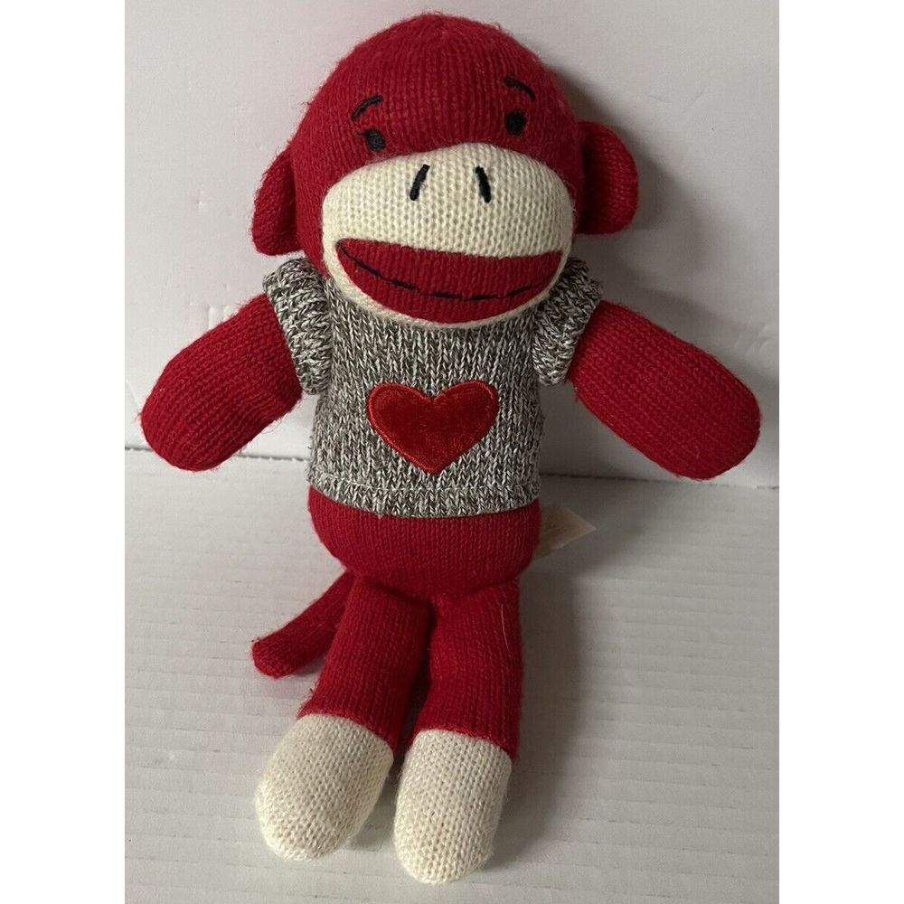 Dan Dee Sock Monkey Plush Unisex‎ Small Red Heart Sweater Toy